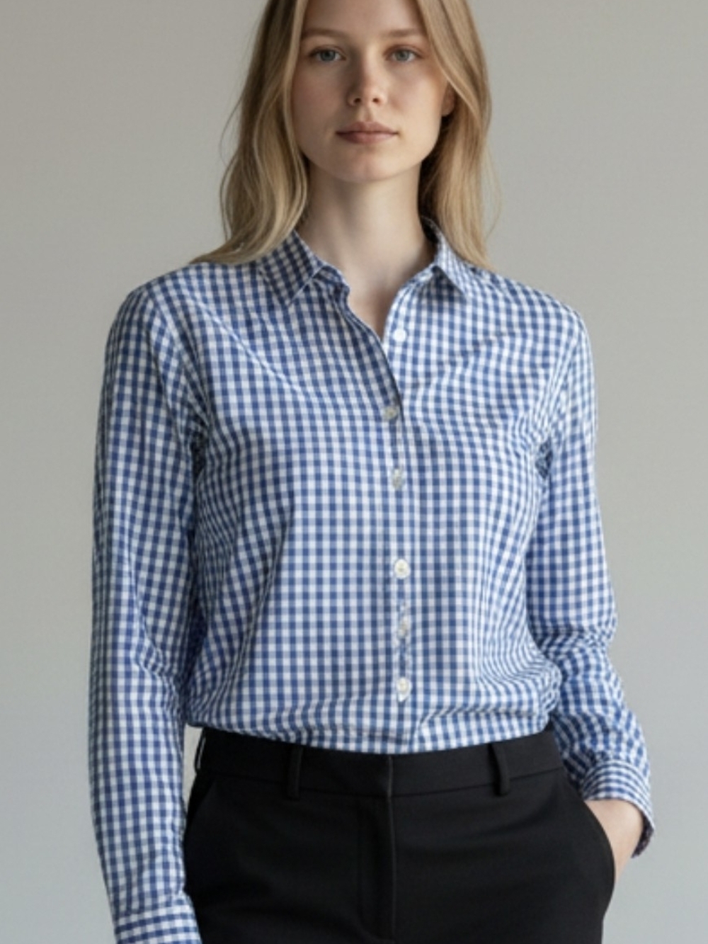 H&M Blue and White Gingham Button-Down Shirt